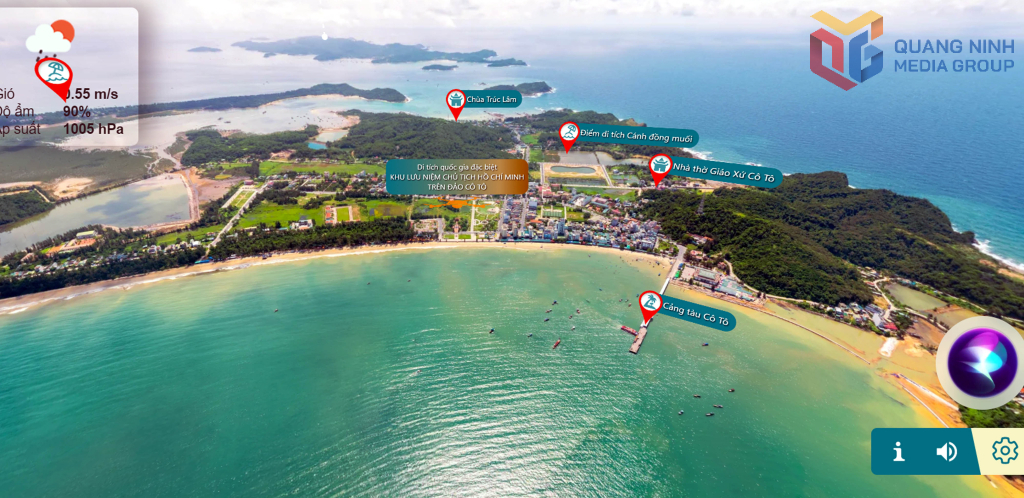 Giao diện của ứng dụng VR 360 giúp du khách có trải nghiệm mới về Di tích Quốc gia đặc biệt Khu lưu niệm Chủ tịch Hồ Chí Minh trên đảo Cô Tô.