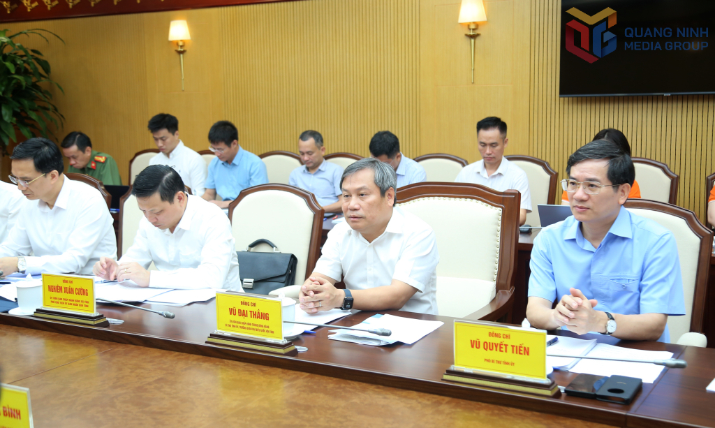 Đồng chí Vũ Đại Thắng, Ủy viên Trung ương Đảng, Bí thư Tỉnh ủy, Trưởng đoàn ĐBQH tỉnh, phát biểu tại cuộc làm việc.