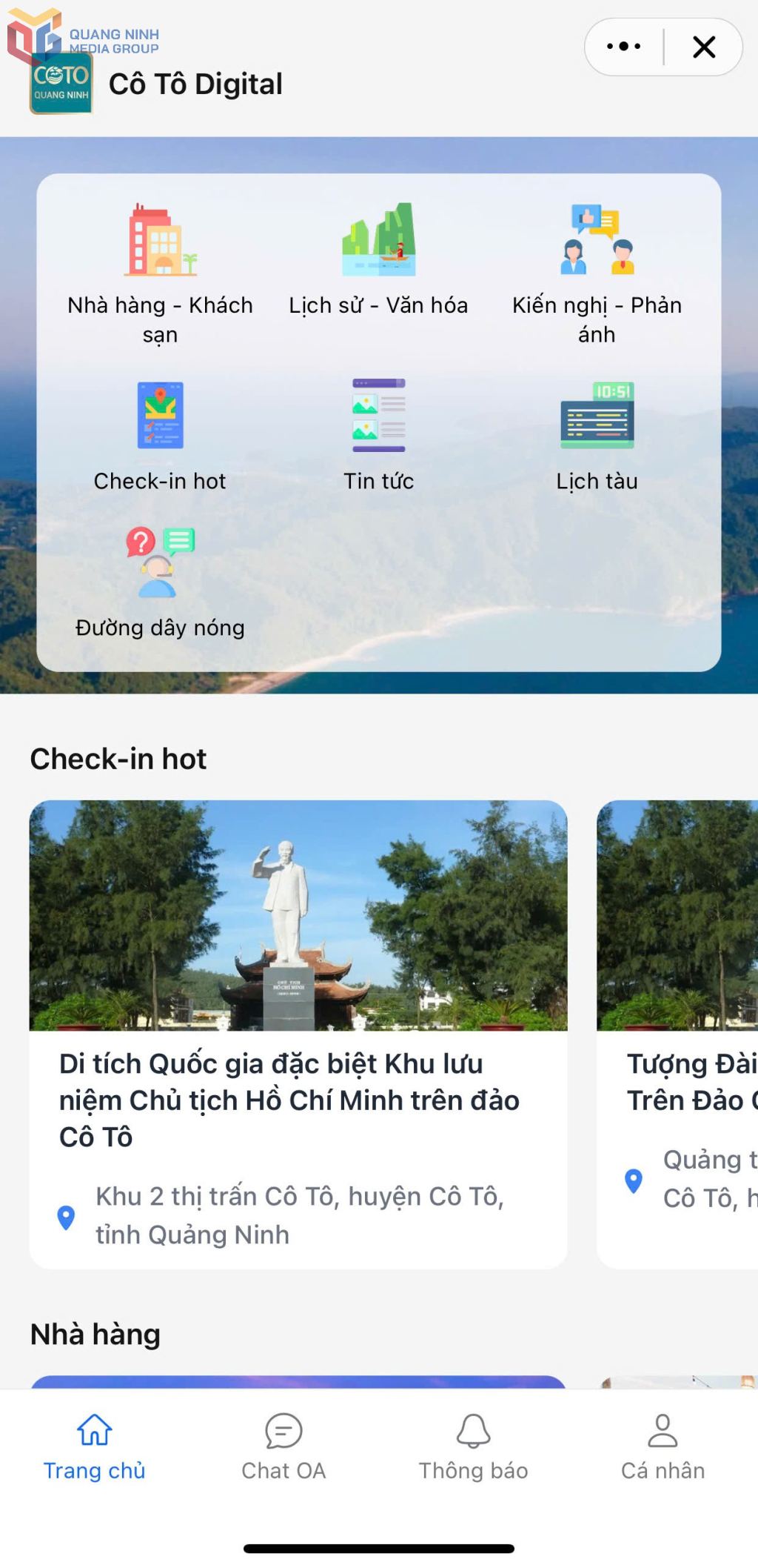 Giao diện trực quan, dễ dàng tương tác của ứng dụng “Cô Tô Digital” trên Zalo.