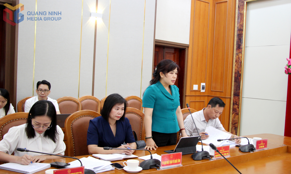Đồng chí Nguyễn Thị Thu Hà, Phó trưởng Đoàn ĐBQH chuyên trách tỉnh, phát biểu tại phiên họp.