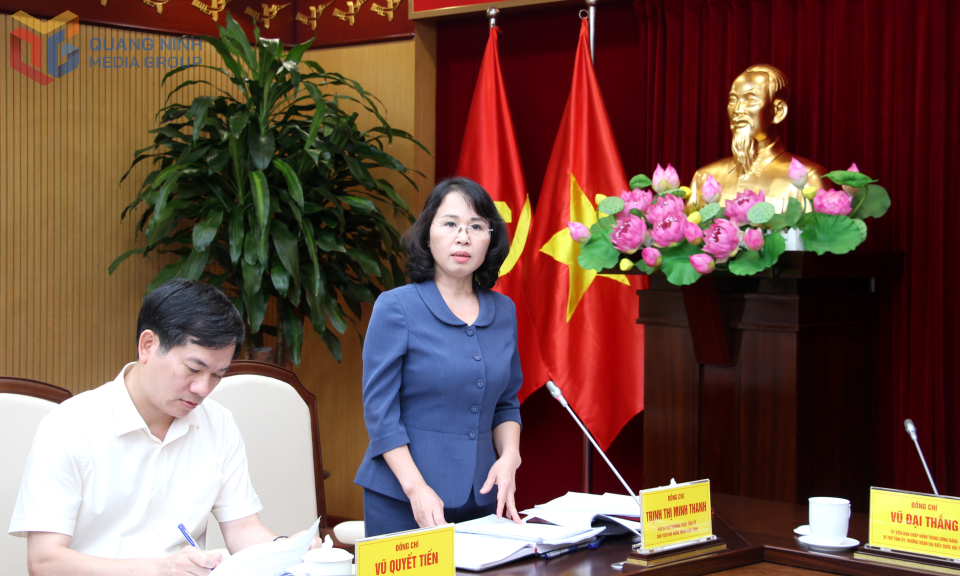 Đồng chí Trịnh Thị Minh Thanh, Phó Bí thư Thường trực Tỉnh ủy, Chủ tịch HĐND tỉnh, phát biểu tại hội nghị.