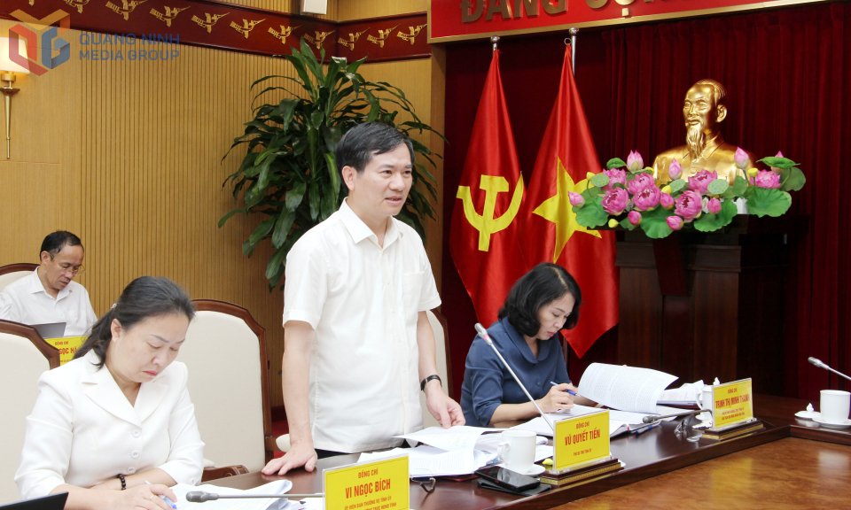 Đồng chí Vũ Quyết Tiến, Phó Bí thư Tỉnh ủy, phát biểu tại hội nghị.