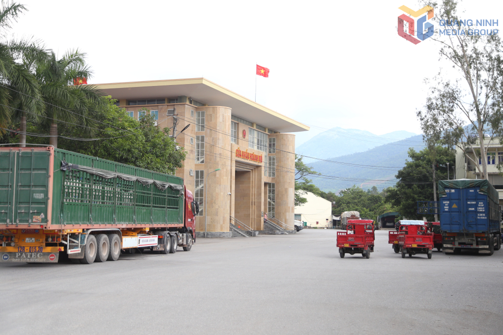 Hoạt động xuất nhập khẩu tại khu vực Cửa khẩu Hoành Mô diễn ra nhộn nhịp.