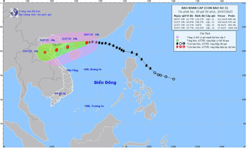 Bão số 3 cách Quảng Ninh-Hải Phòng khoảng 480km, Bắc Bộ có khả năng mưa to đến rất to