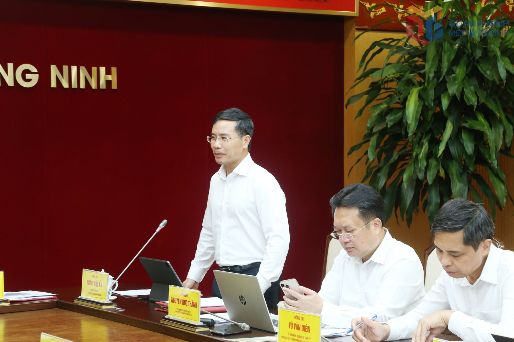Đồng chí Phạm Đức Ấn, Phó Bí thư Tỉnh ủy, Chủ tịch UBND tỉnh, phát biểu tại cuộc họp.