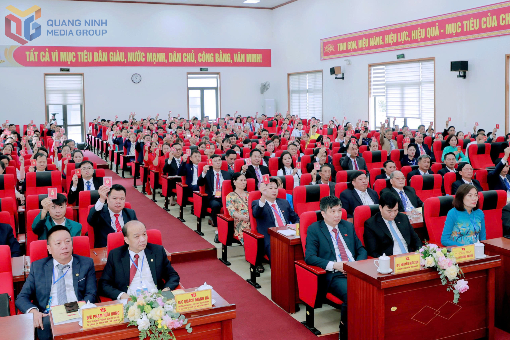 Các đại biểu biểu quyết thông qua Nghị quyết Đại hội.