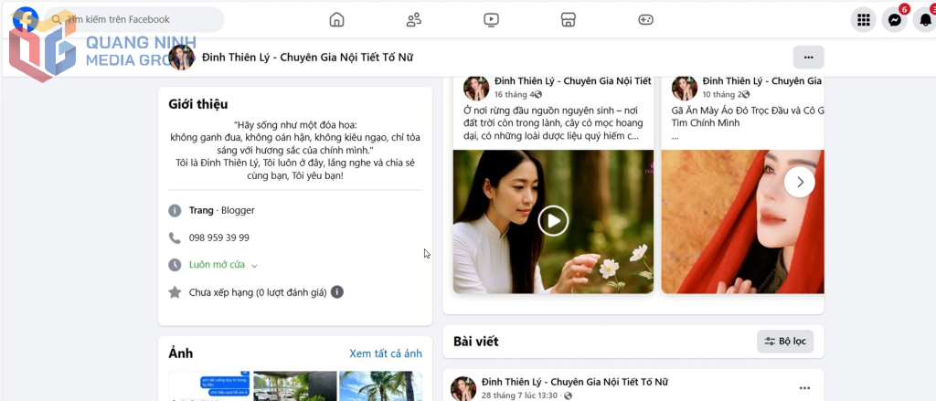 Facebook có tài khoản “Đinh Thiên Lý - Chuyên Gia Nội Tiết Tố Nữ”  thường xuyên đăng tải thông tin bán các sản phẩm thực phẩm chức năng có tên Hebe Luna.