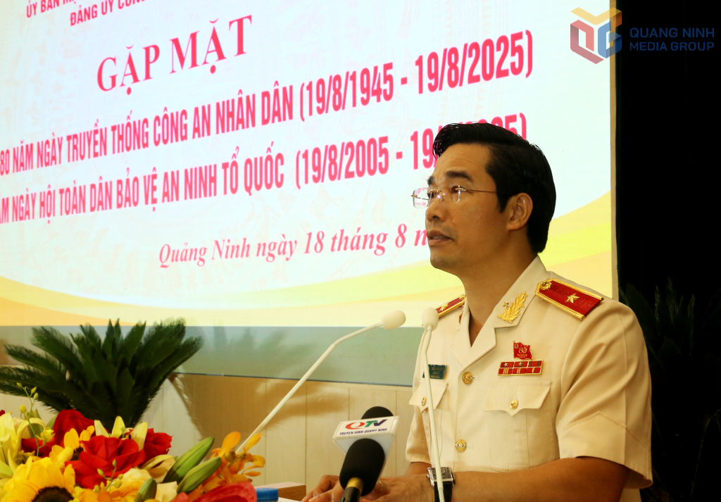 Thiếu tướng Trần Văn Phúc, Ủy viên Ban Thường vụ Tỉnh ủy, Giám đốc Công an tỉnh, phát biểu tại chương trình.