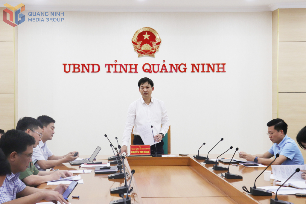 Đồng chí Nguyễn Văn Công, Phó Chủ tịch UBND tỉnh phát biểu tại cuộc họp.