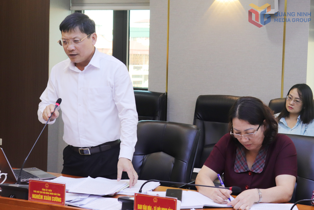 Đồng chí Nghiêm Xuân Cường, Phó Chủ tịch HĐND tỉnh phát biểu tại cuộc họp.