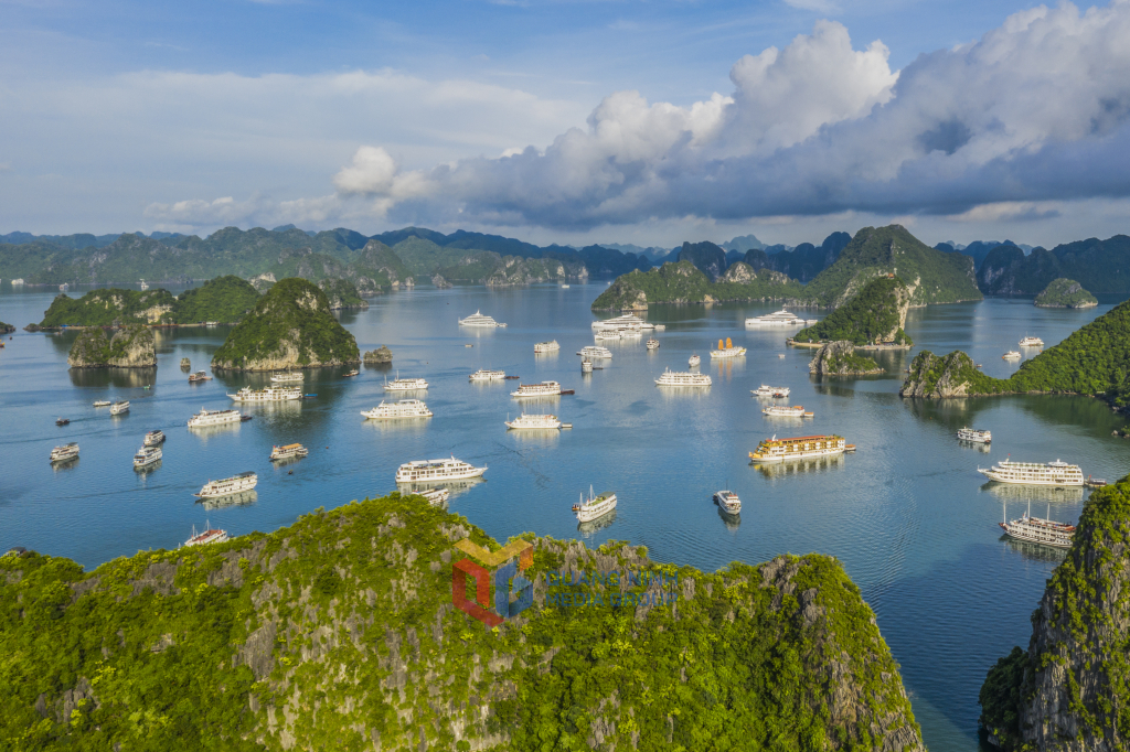 Mùa này, trời và nước cùng xanh biếc, tạo nên khung cảnh lý tưởng để du khách khám phá vẻ đẹp kỳ ảo của vịnh Hạ Long.