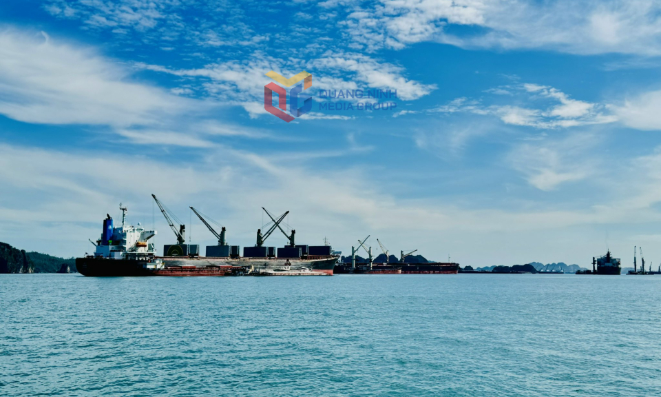 Hoạt động bốc xếp hàng hóa, logistics tại khu vực Con Ong - Hòn Nét. Ảnh: Mạnh Trường