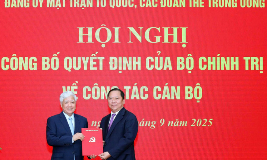 Bộ Chính trị phân công, chỉ định thêm một Phó Bí thư Đảng ủy Mặt trận Tổ quốc, các đoàn thể Trung ương