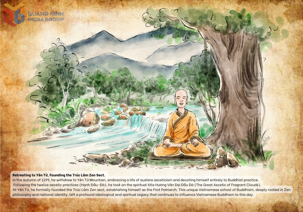 Ένας πίνακας που απεικονίζει τον αυτοκράτορα Tran Nhan Tong στο βουνό Yen Tu.