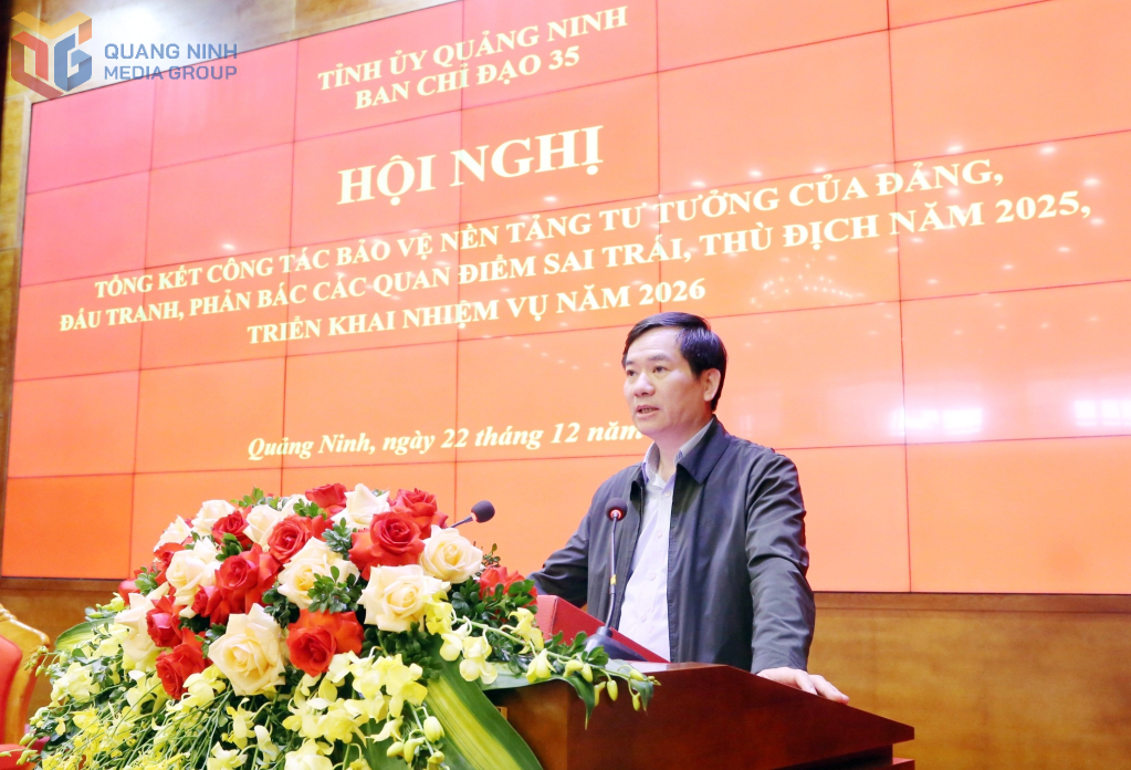 Đồng chí Vũ Quyết Tiến, Phó Bí thư Tỉnh uỷ, Chủ tịch Uỷ ban MTTQ tỉnh, Trưởng Ban Chỉ đạo 35 tỉnh phát biểu chỉ đạo tại hội nghị.