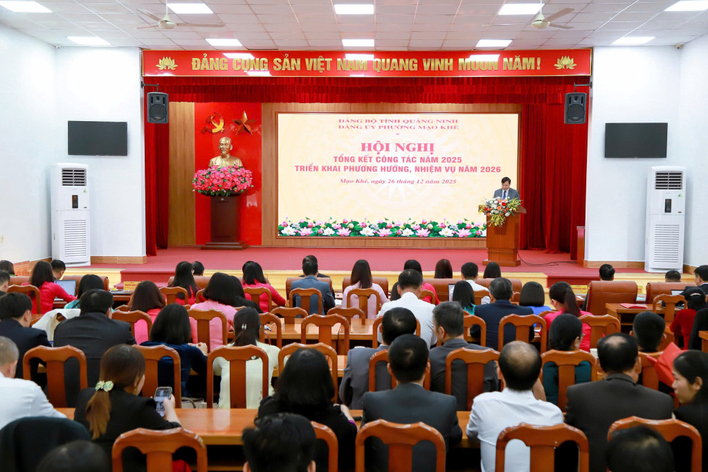 Đảng ủy phường Mạo Khê tổ chức hội nghị tổng kết công tác năm 2025 và triển khai phương hướng, nhiệm vụ năm 2026. Ảnh: Đinh Yến - CTV