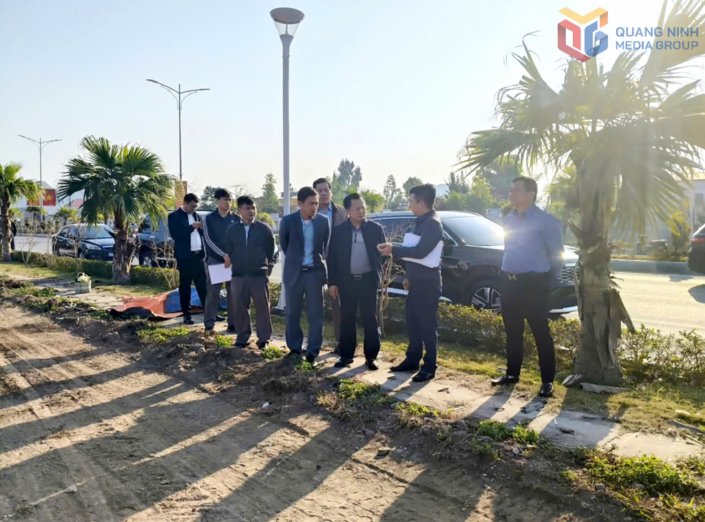 Đồng chí Cao Tường Huy, Ủy viên Ban Thường vụ Tỉnh ủy, Bí thư Đảng ủy, Chủ tịch HĐND đặc khu Vân Đồn kiểm tra dự án cải tạo, chỉnh trang khu đô thị Thống Nhất