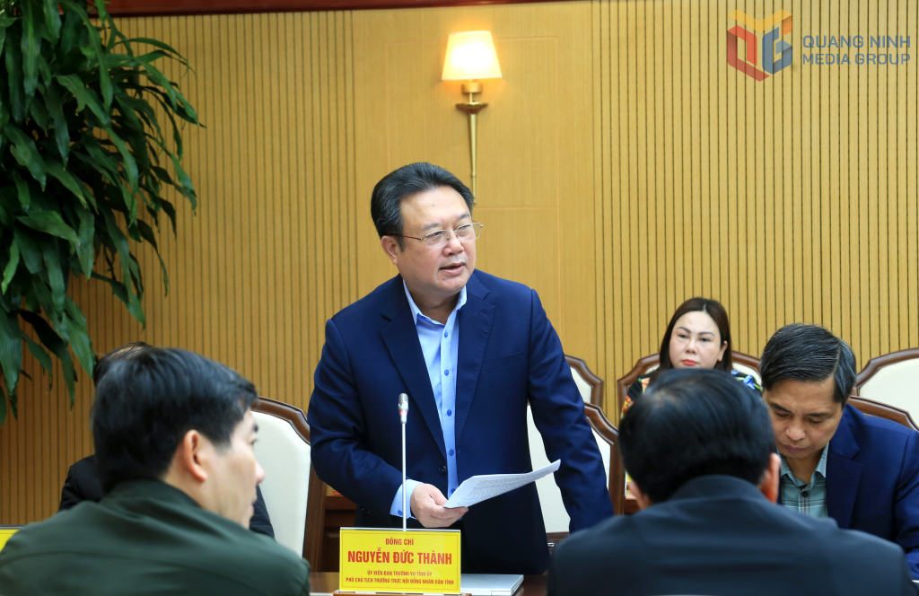 Đồng chí Nguyễn Đức Thành, Phó Chủ tịch Thường trực HĐND tỉnh, phát biểu tại hội nghị.