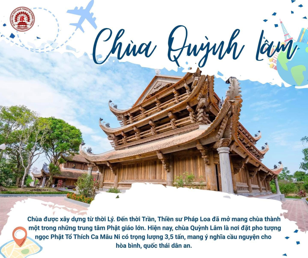 Hình ảnh chùa Quỳnh Lâm được số hóa đi kèm với chỉ dẫn địa lý trên bản đồ về điểm đến.