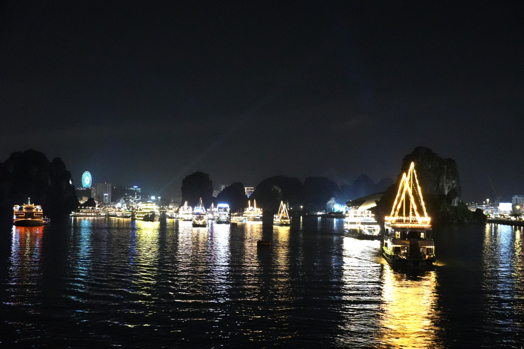 Các tàu được trang trí đèn rực rỡ, tạo nên 