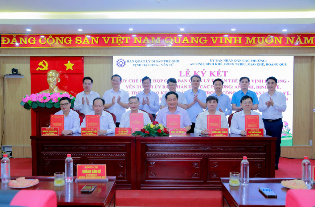 Ban Quản lý di sản thế giới Vịnh Hạ Long – Yên Tử ký kết Quy chế phối hợp trong công tác quản lý, bảo vệ và phát huy giá trị di sản, di tích, tổ chức lễ hội tại Khu di tích lịch sử quốc gia đặc biệt nhà Trần với các phường: Đông Triều, An Sinh, Mạo Khê, Bình Khê, Hoàng Quế.