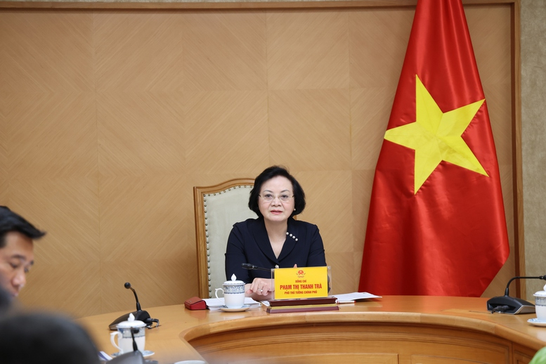 Đồng chí Phạm Thị Thanh Trà, Bí thư Trung ương Đảng, Phó Thủ tướng Chính phủ, phát biểu chỉ đạo tại cuộc họp.