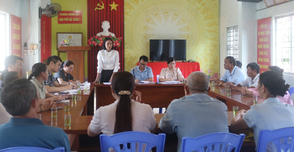 Ban Chỉ đạo rà soát, sắp xếp, tổ chức lại khu phố trên địa bàn phường Móng Cái 1 năm 2026 làm việc với đội ngũ cán bộ các khu phố Hải Xuân, ngày 11/6. Ảnh Thu Hằng (CTV).
